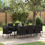 Garden Dining Set with Cushion 9 pcs Black Poly Rattan