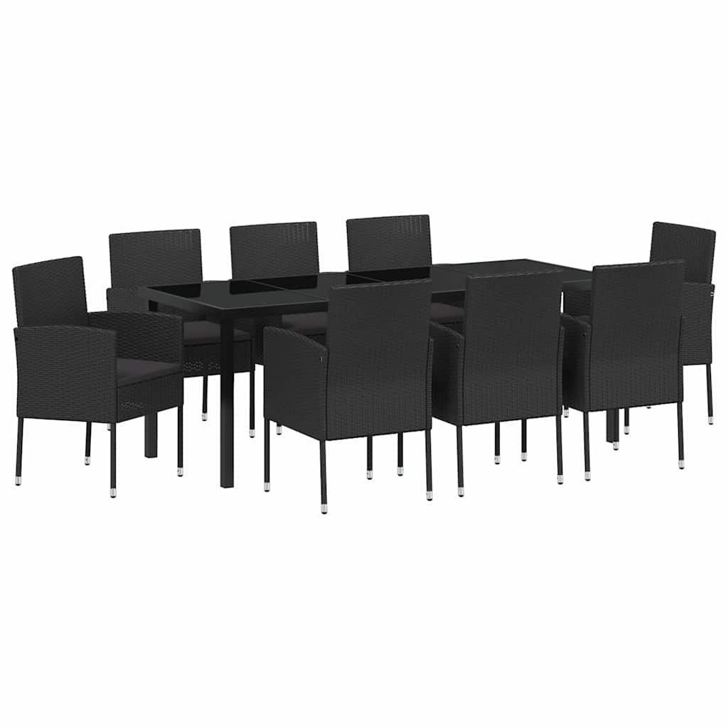 Garden Dining Set with Cushion 9 pcs Black Poly Rattan