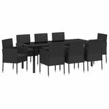 Garden Dining Set with Cushion 9 pcs Black Poly Rattan