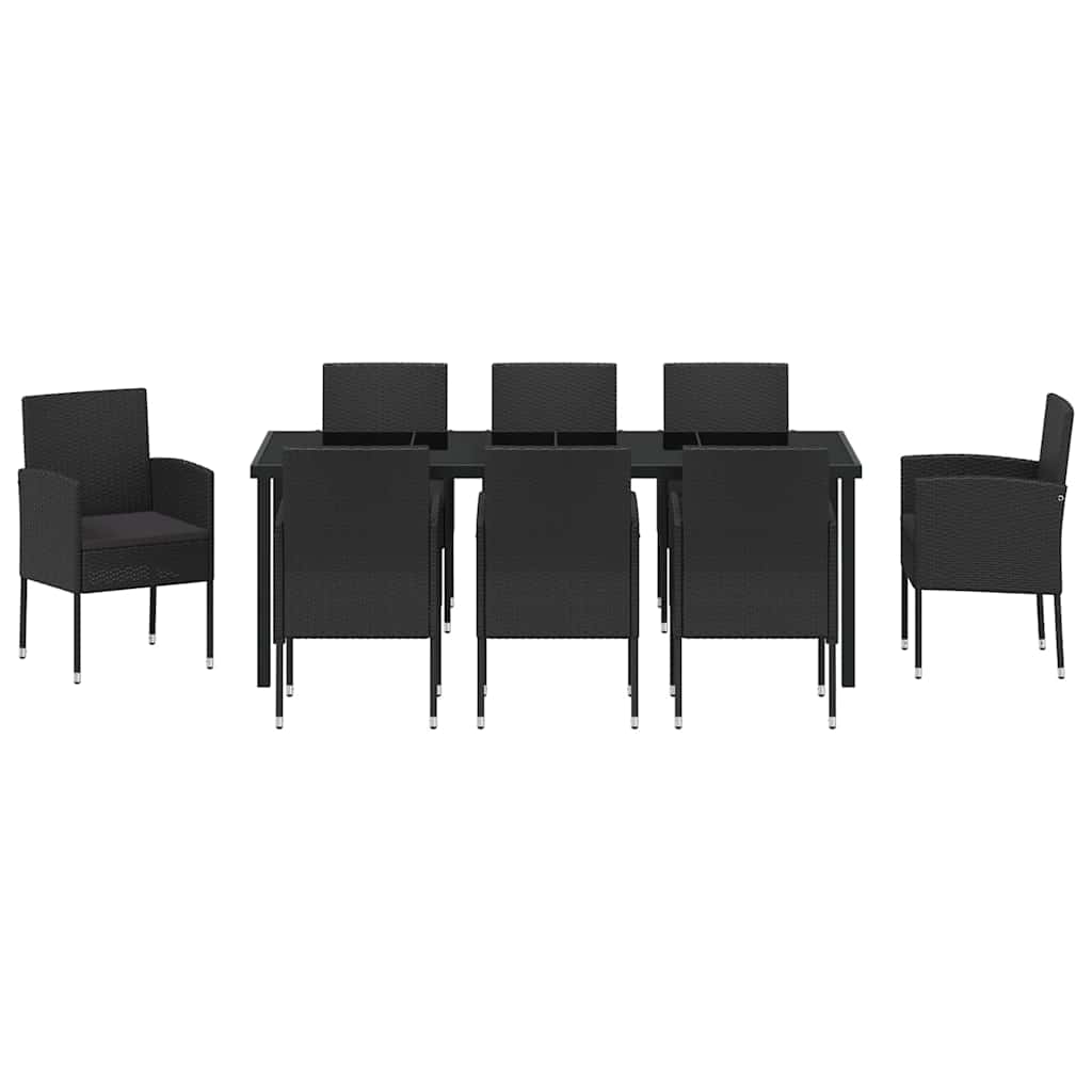 Garden Dining Set with Cushion 9 pcs Black Poly Rattan