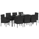 Garden Dining Set with Cushion 9 pcs Black Poly Rattan