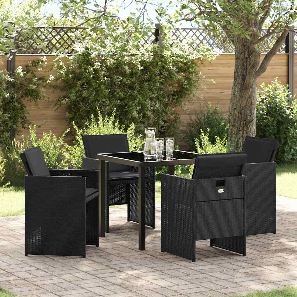 Garden Dining Set with Cushion 5 pcs Black Poly Rattan