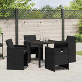 Garden Dining Set with Cushion 5 pcs Black Poly Rattan