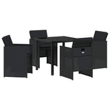 Garden Dining Set with Cushion 5 pcs Black Poly Rattan - Front View