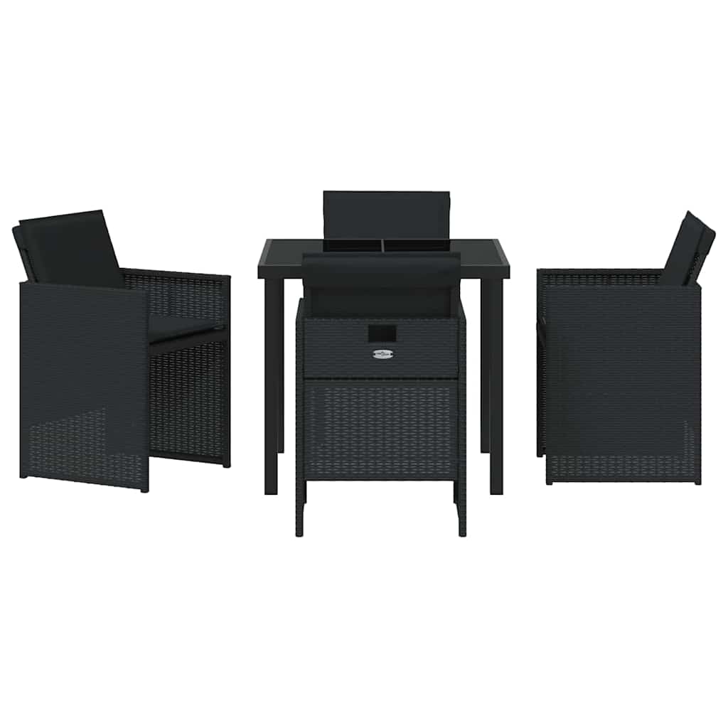 Garden Dining Set with Cushion 5 pcs Black Poly Rattan