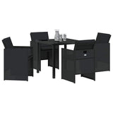 Garden Dining Set with Cushion 5 pcs Black Poly Rattan - Side View