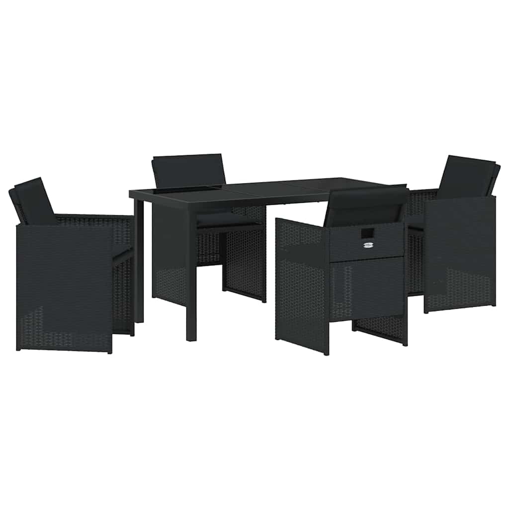 Garden Dining Set with Cushion 5 pcs Black Poly Rattan