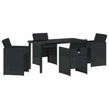 Garden Dining Set with Cushion 5 pcs Black Poly Rattan - Front View