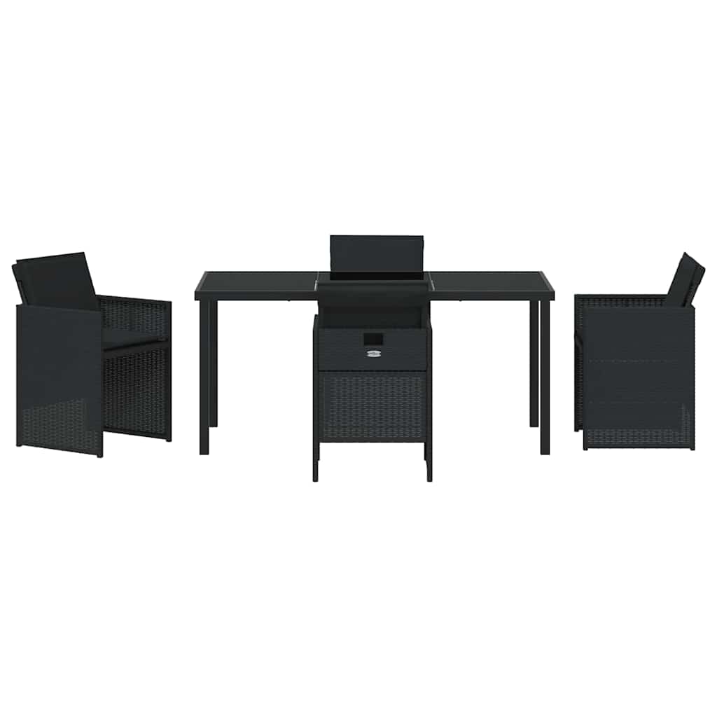 Garden Dining Set with Cushion 5 pcs Black Poly Rattan