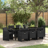 Garden Dining Set with Cushion 9 pcs Black Poly Rattan