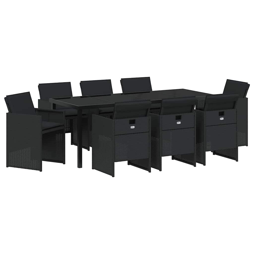 Garden Dining Set with Cushion 9 pcs Black Poly Rattan