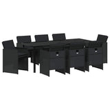 Garden Dining Set with Cushion 9 pcs Black Poly Rattan - Front View