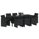 Garden Dining Set with Cushion 9 pcs Black Poly Rattan - Side View