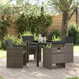 Garden Dining Set with Cushion 5 pcs Grey Poly Rattan