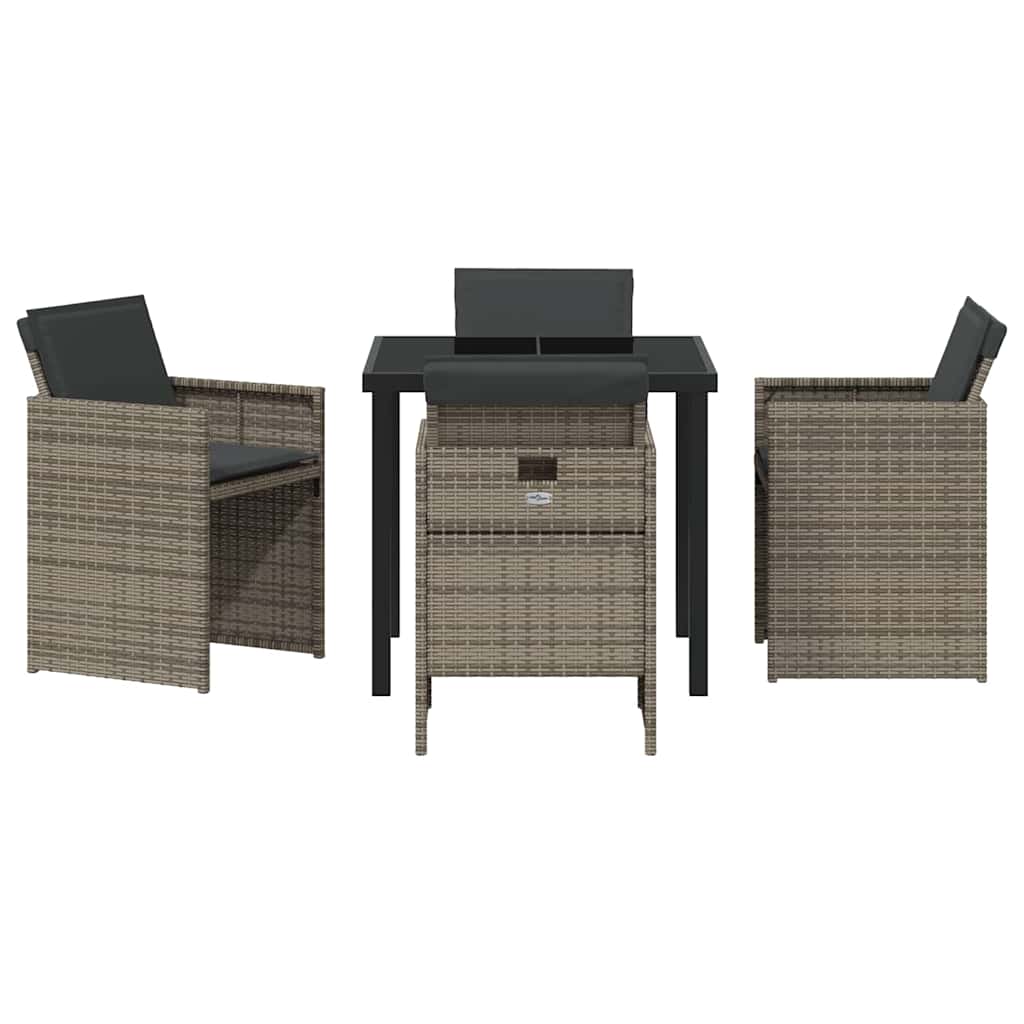 Garden Dining Set with Cushion 5 pcs Grey Poly Rattan