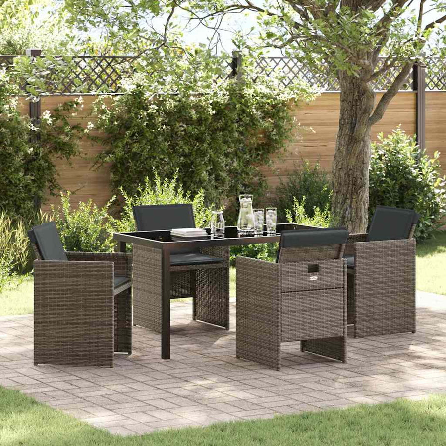 Garden Dining Set 5 pcs Grey Poly Rattan