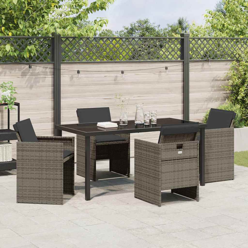 Garden Dining Set with Cushion 5 pcs Grey Poly Rattan