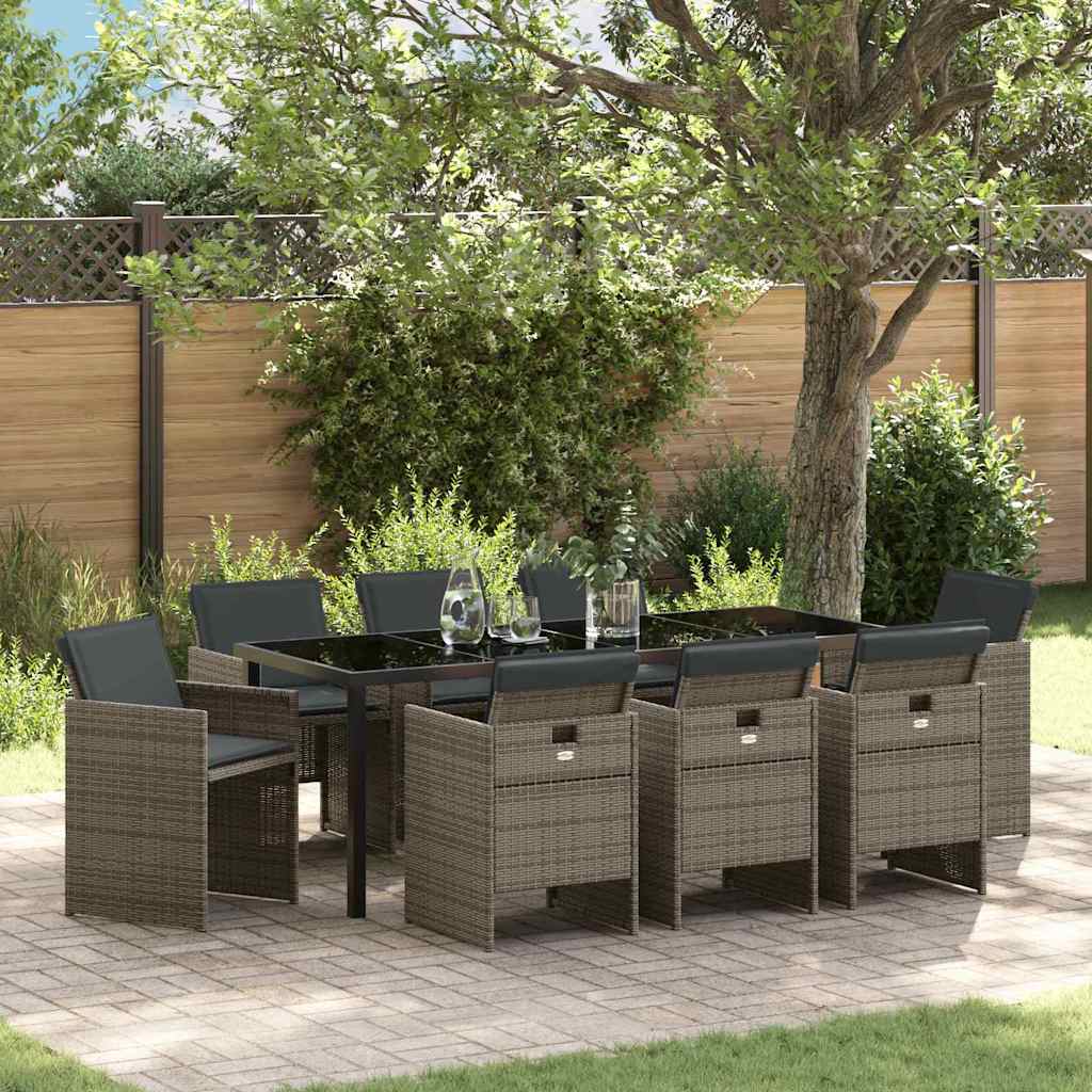 Garden Dining Set with Cushion 9 pcs Grey Poly Rattan