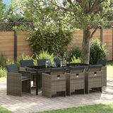 Garden Dining Set with Cushion 9 pcs Grey Poly Rattan
