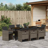 Garden Dining Set with Cushion 9 pcs Grey Poly Rattan - Top-Down View