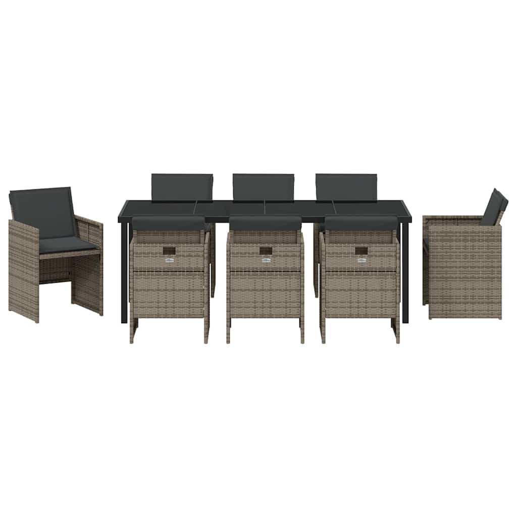 Garden Dining Set with Cushion 9 pcs Grey Poly Rattan