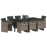 Garden Dining Set with Cushion 9 pcs Grey Poly Rattan - Side View