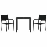 Garden Dining Set with Cushion 3 pcs Black Poly Rattan - Close-Up Angle