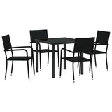 Garden Dining Set with Cushion 5 pcs Black Poly Rattan - Front View