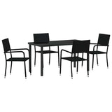 Garden Dining Set with Cushion 5 pcs Black Poly Rattan - Front View