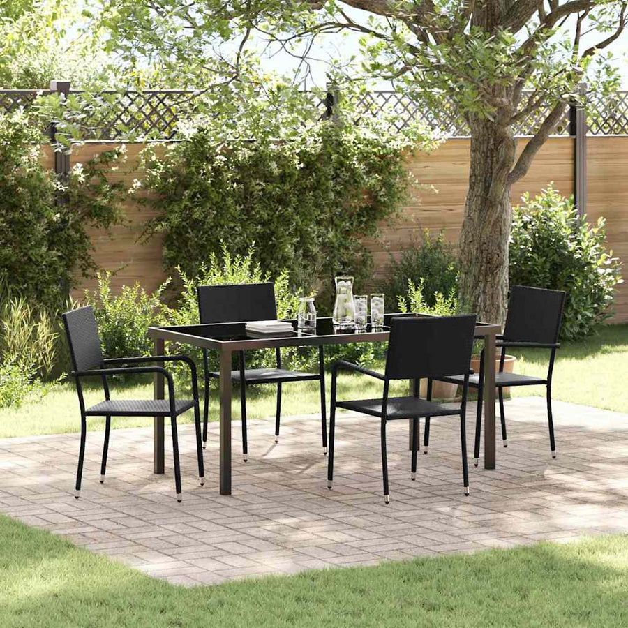 Garden Dining Set 5 pcs Black Poly Rattan