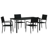 Garden Dining Set with Cushion 5 pcs Black Poly Rattan - Front View