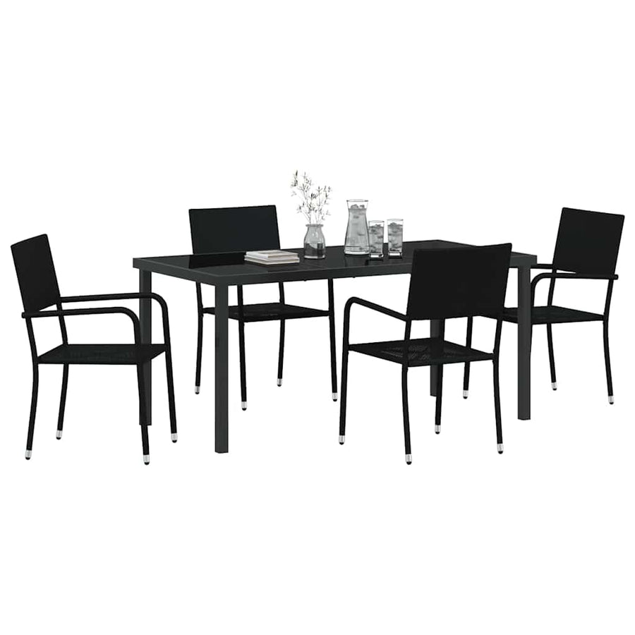 Garden Dining Set 5 pcs Black Poly Rattan