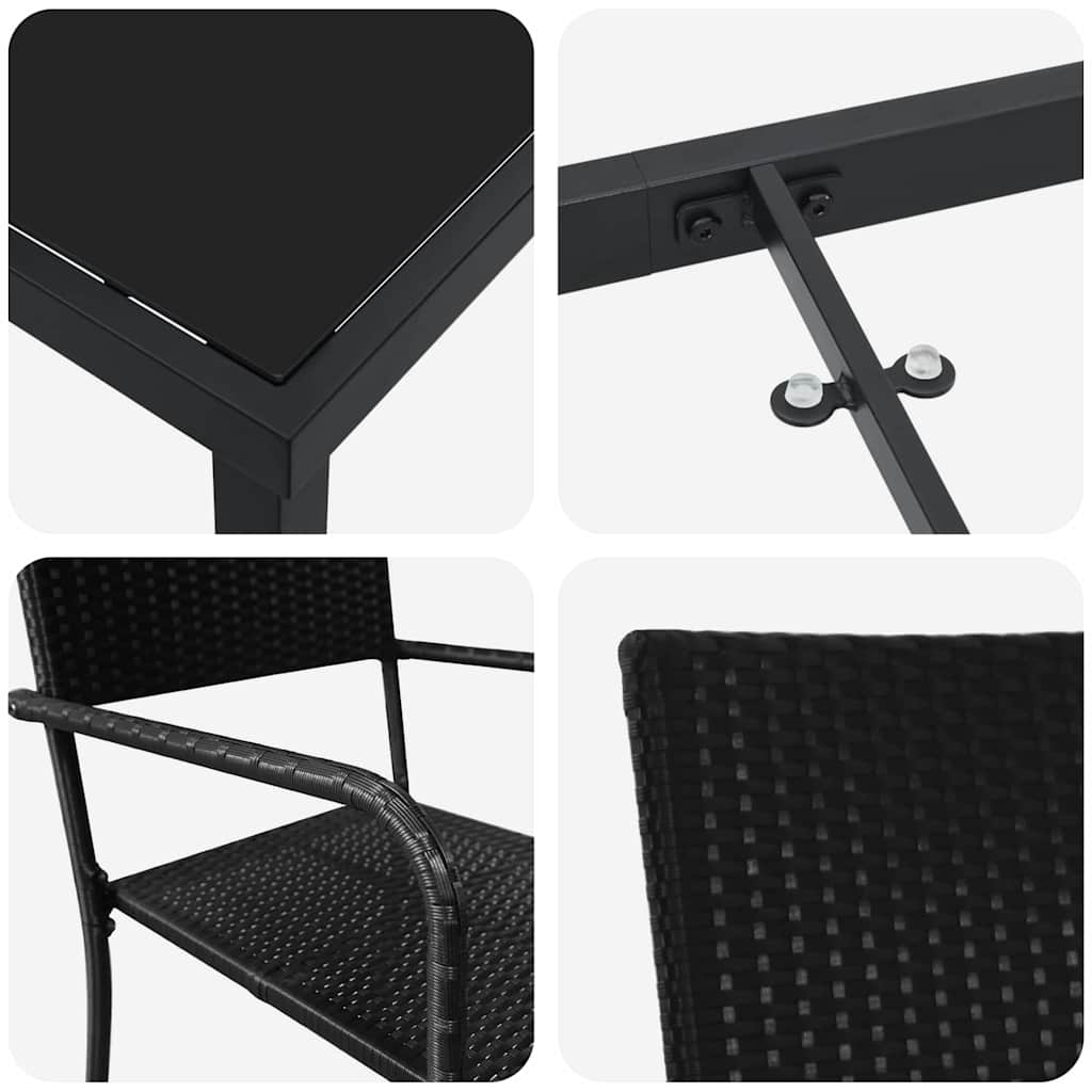 Garden Dining Set with Cushion 7 pcs Black Poly Rattan
