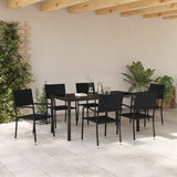 Garden Dining Set with Cushion 7 pcs Black Poly Rattan - Top-Down View