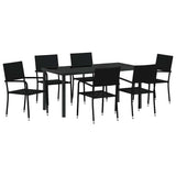 Garden Dining Set with Cushion 7 pcs Black Poly Rattan - Front View
