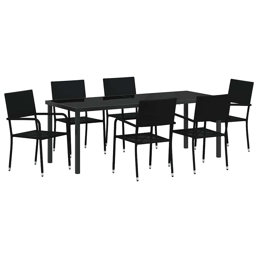 Garden Dining Set 7 pcs Black Poly Rattan