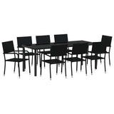 Garden Dining Set with Cushion 9 pcs Black Poly Rattan - Front View