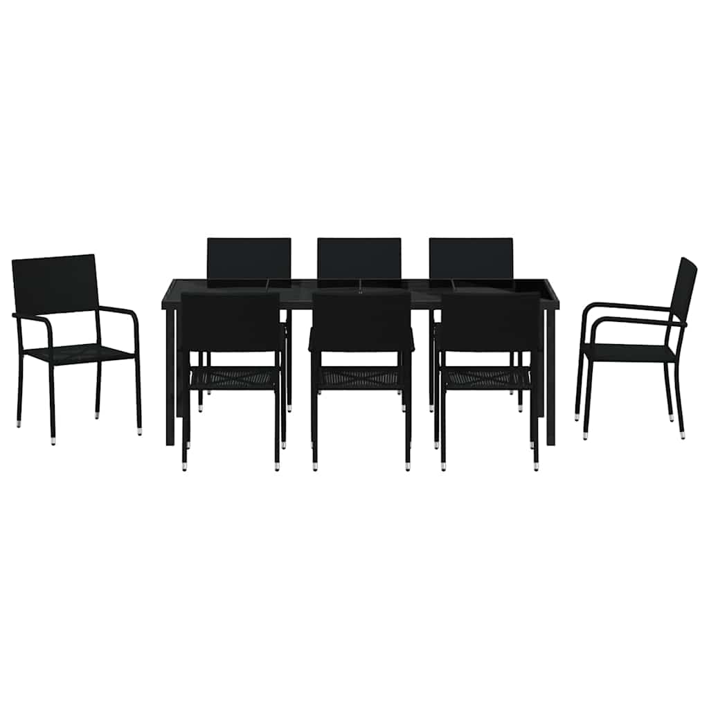 Garden Dining Set with Cushion 9 pcs Black Poly Rattan
