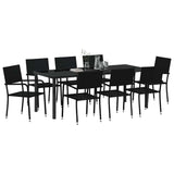Garden Dining Set with Cushion 9 pcs Black Poly Rattan