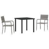 Garden Dining Set with Cushion 3 pcs Grey Poly Rattan - Front View