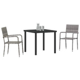 Garden Dining Set with Cushion 3 pcs Grey Poly Rattan - Side View