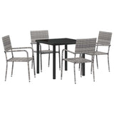 Garden Dining Set with Cushion 5 pcs Grey Poly Rattan - Front View