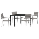 Garden Dining Set with Cushion 5 pcs Grey Poly Rattan - Front View