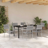 Garden Dining Set with Cushion 7 pcs Grey Poly Rattan