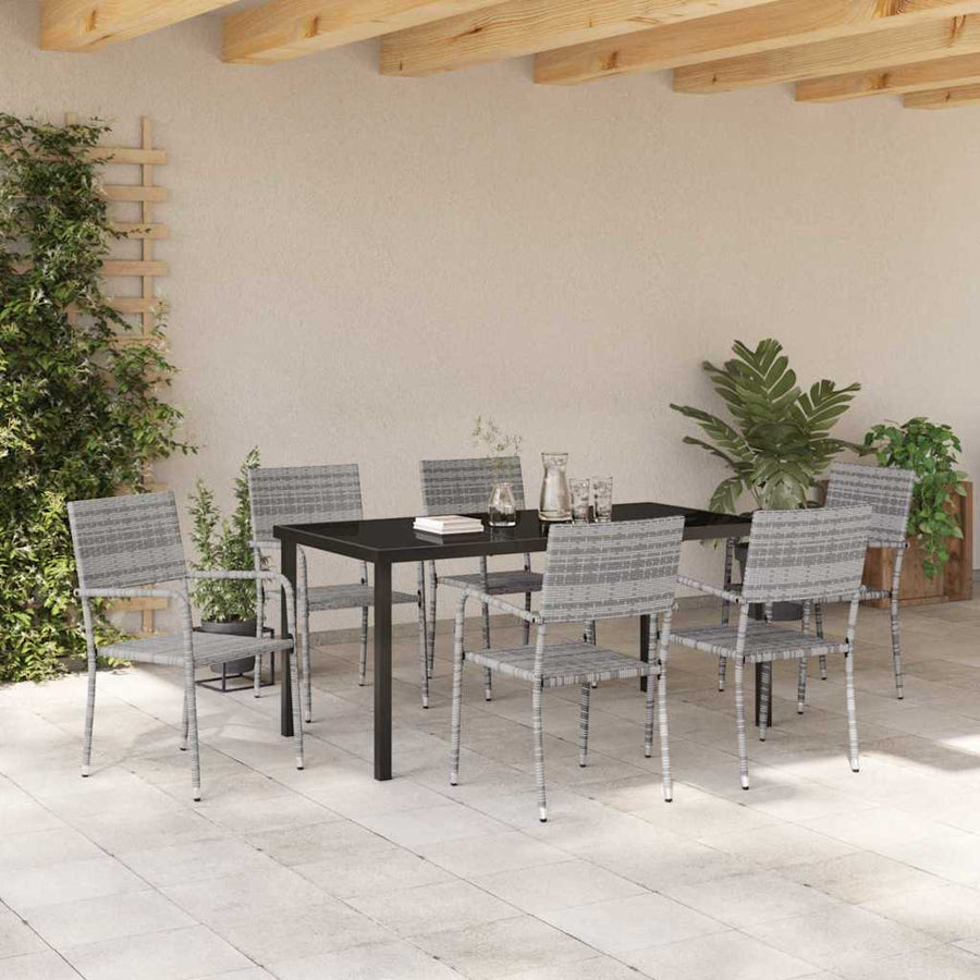 Garden Dining Set 7 pcs Grey Poly Rattan