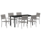 Garden Dining Set with Cushion 7 pcs Grey Poly Rattan - Front View