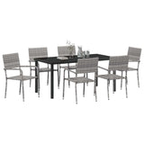 Garden Dining Set with Cushion 7 pcs Grey Poly Rattan - Side View