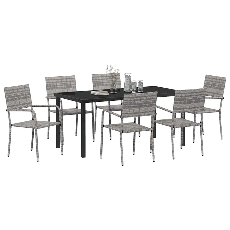 Garden Dining Set 7 pcs Grey Poly Rattan