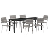 Garden Dining Set with Cushion 7 pcs Grey Poly Rattan