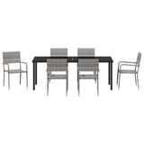 Garden Dining Set with Cushion 7 pcs Grey Poly Rattan - Close-Up Angle